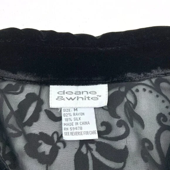 Vintage Y2K Black Sheere Burnout Velvet Blouse from Deane & White Sz M - Picture 5 of 16